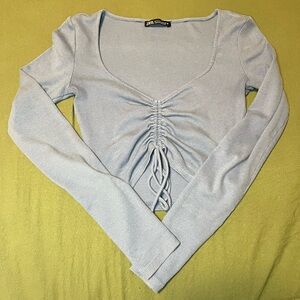 Zara ruched blue crop top Long sleeve